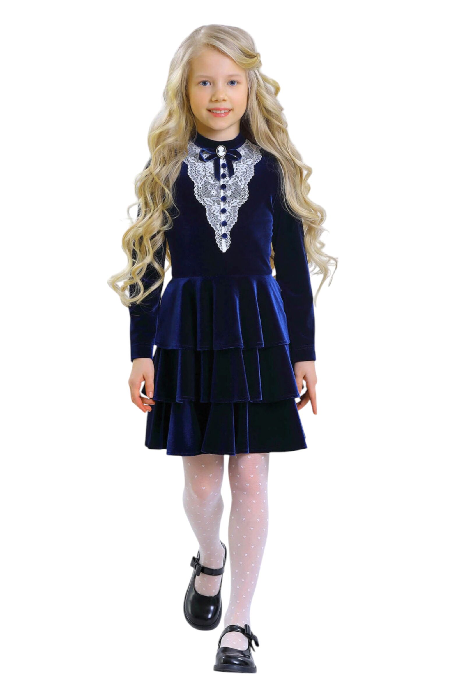 Платье дев. АРТ.2900-525-ТСБ,син,пэ-эл/вис-эл-пэ