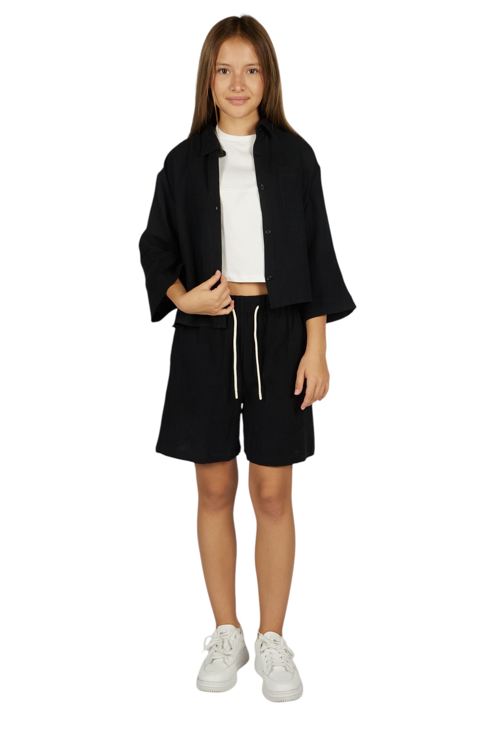 Рубашка дев. АРТ.G-SH26087,чер,хл